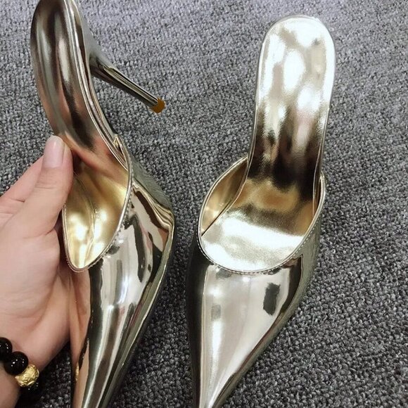 Gold Sexy Women's Pointed Toe Stiletto High Heels - Picture 2 of 3